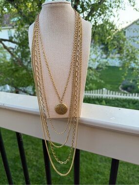 Layered Gold Coin Pendant Necklace No signature